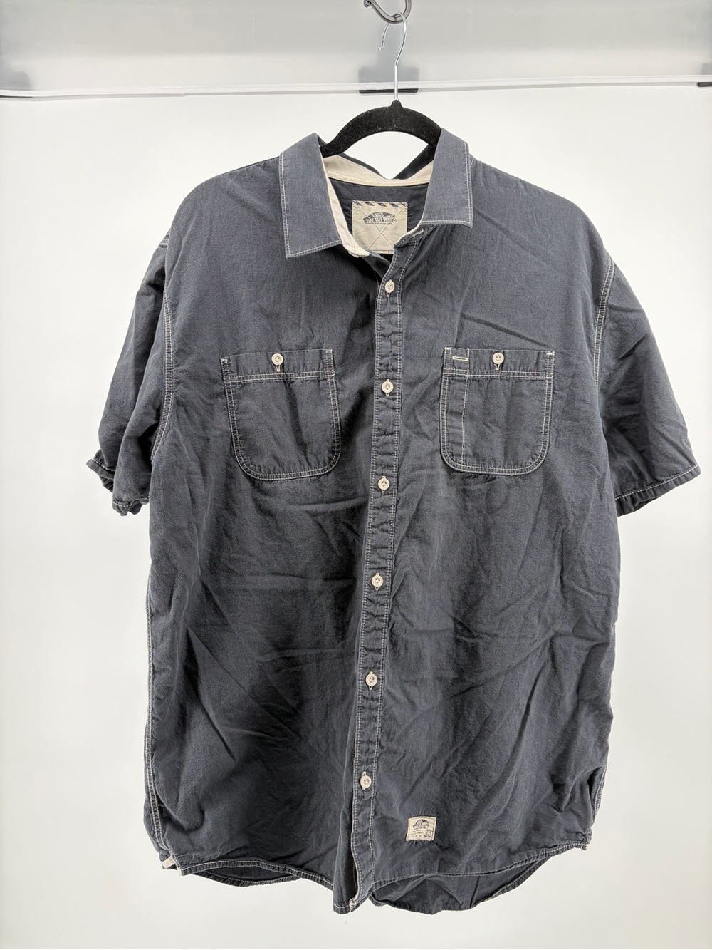 Vans Button Up Short Sleeve Work‎ Utility Pockets Charcoal Grey Mens Sz XL S039